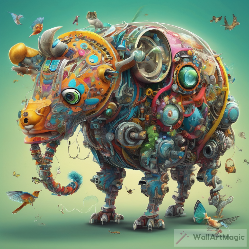 Whimsical Animal-Machine Hybrids: A Vibrant Illustration
