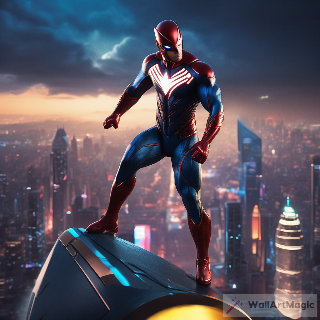 Visually Striking and Ultra-Realistic Superhero Scene in a Futuristic Cityscape