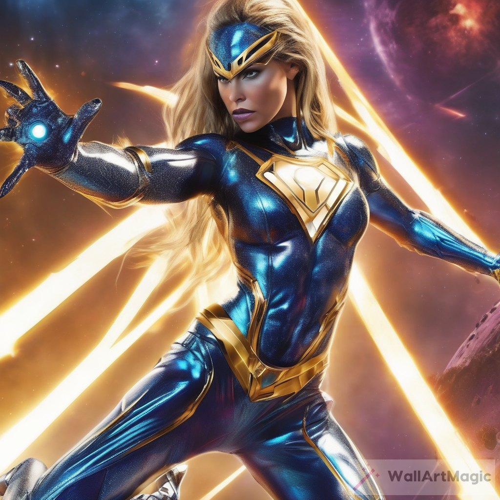 The Synergy of Technology and Cosmic Power: An Ultra-Realistic Female Superhero