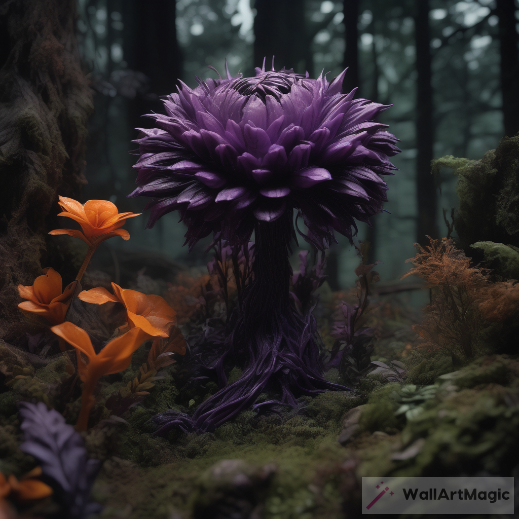 The Enigmatic Beauty of a Purple Flower Amidst a Dark Forest
