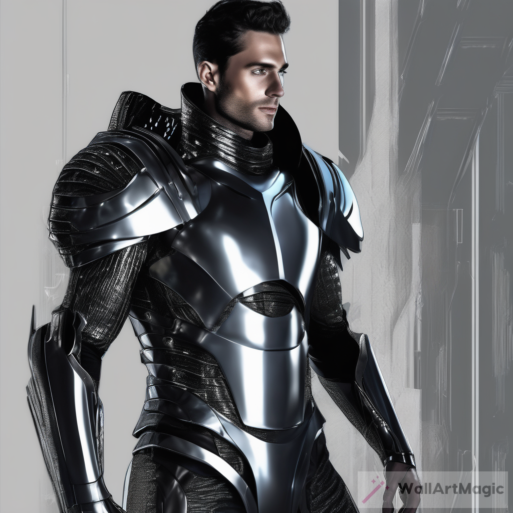 Futuristic Knight Male Model: A Unique Blend of Dark Black and Silver