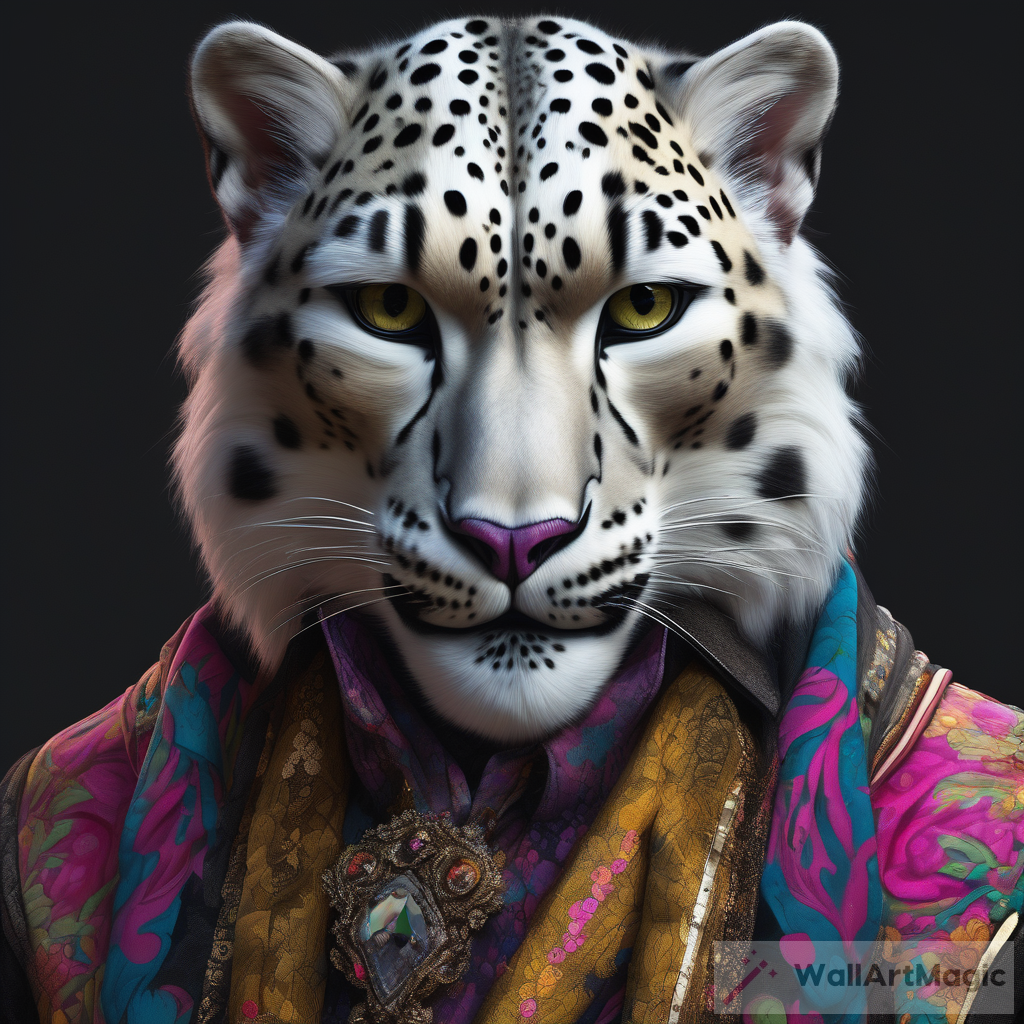 Hyper-Realistic Portrait of a Himalayan-Inspired Male Snow Leopard in Dolly Kei Fashion