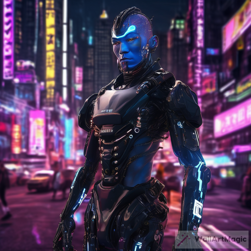 Futuristic Cyborg in a Neon-Lit Metropolis