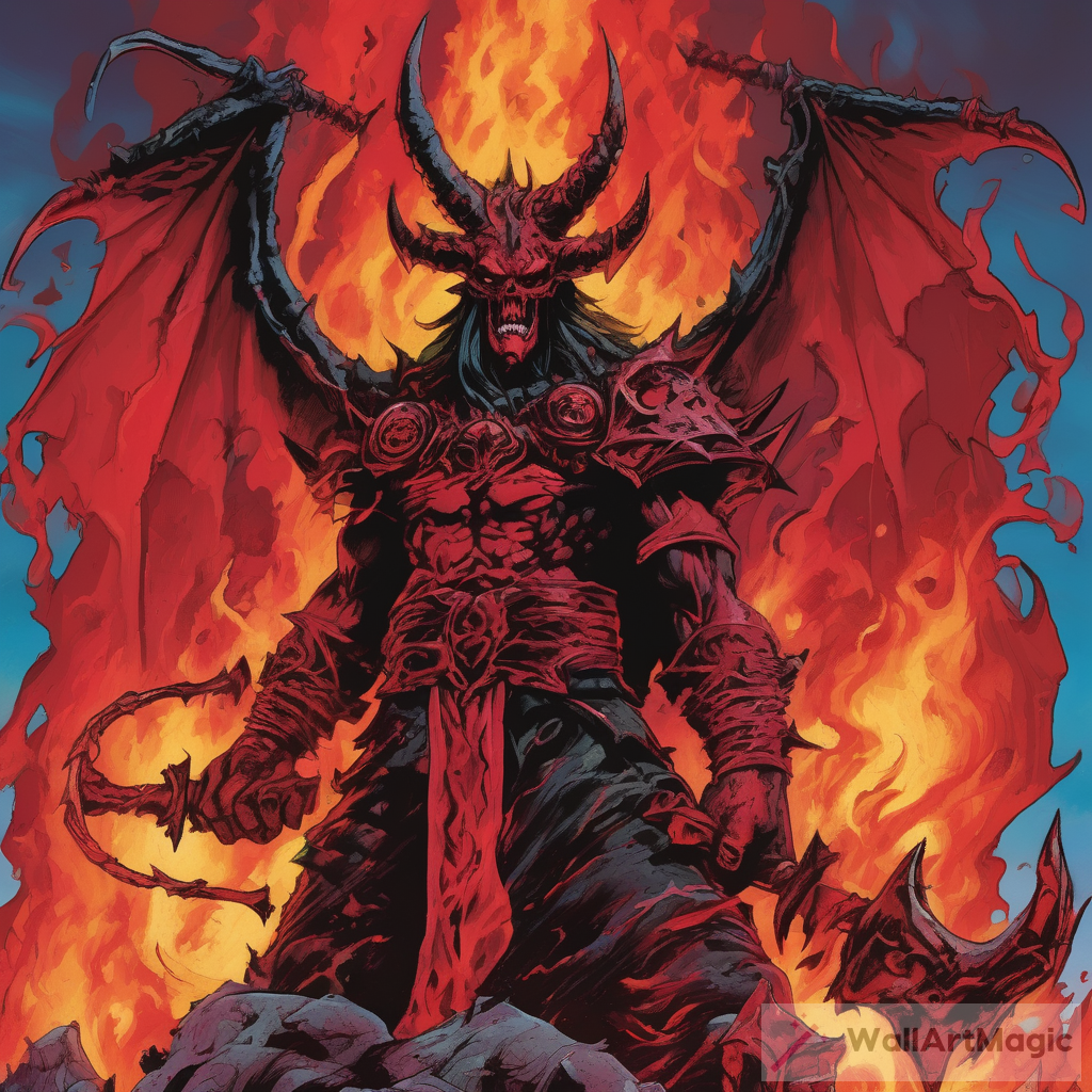 Rakdos Lord of Riots: A Thrilling Red and Black Demon Lord in 80s Heavy Metal Art Style