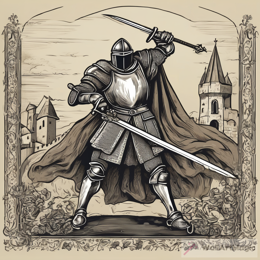 Defiantly Lifting Sword: A Breathtaking Medieval Knight Illustration