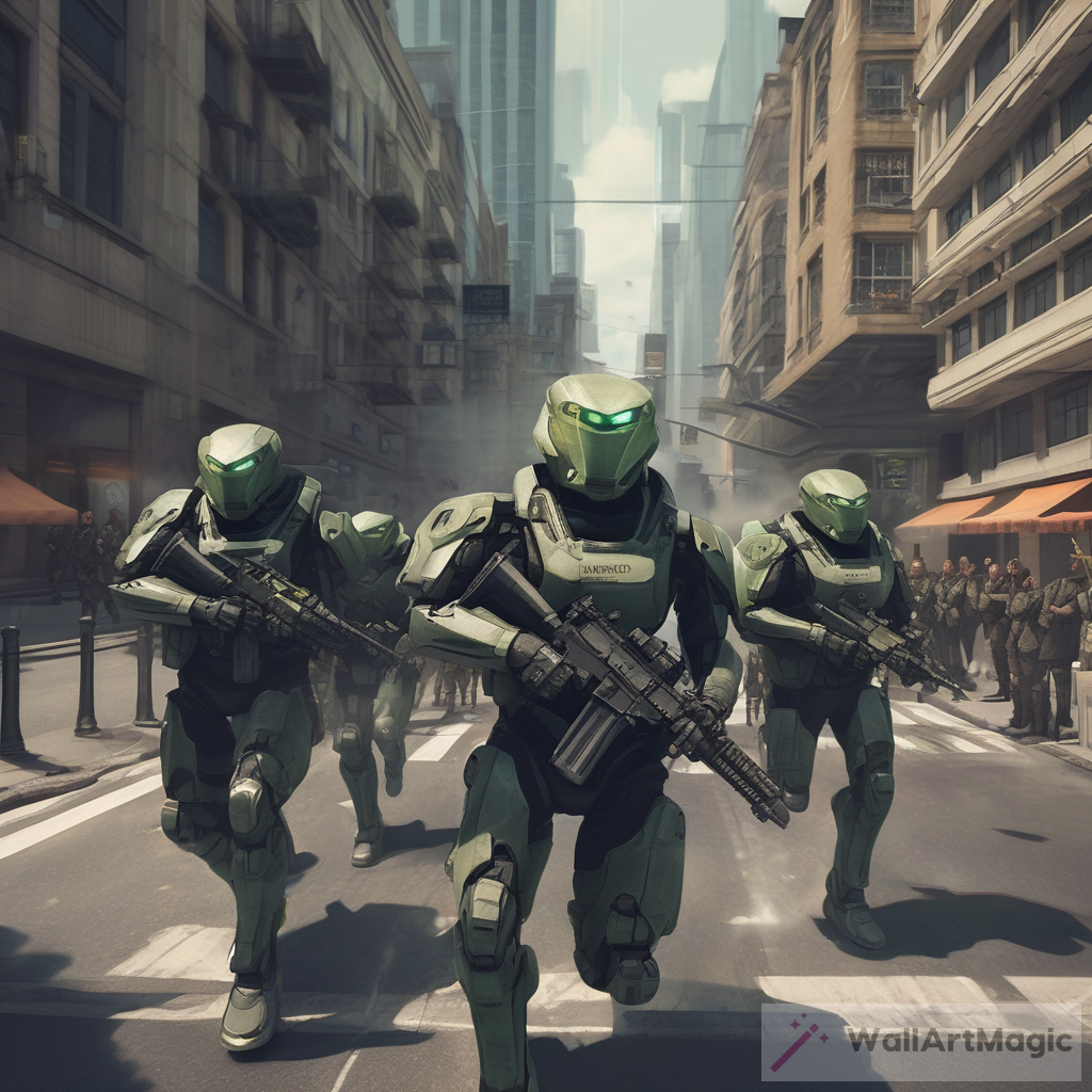 Man vs. Machine: Combat Android Squads Marching Down City Streets
