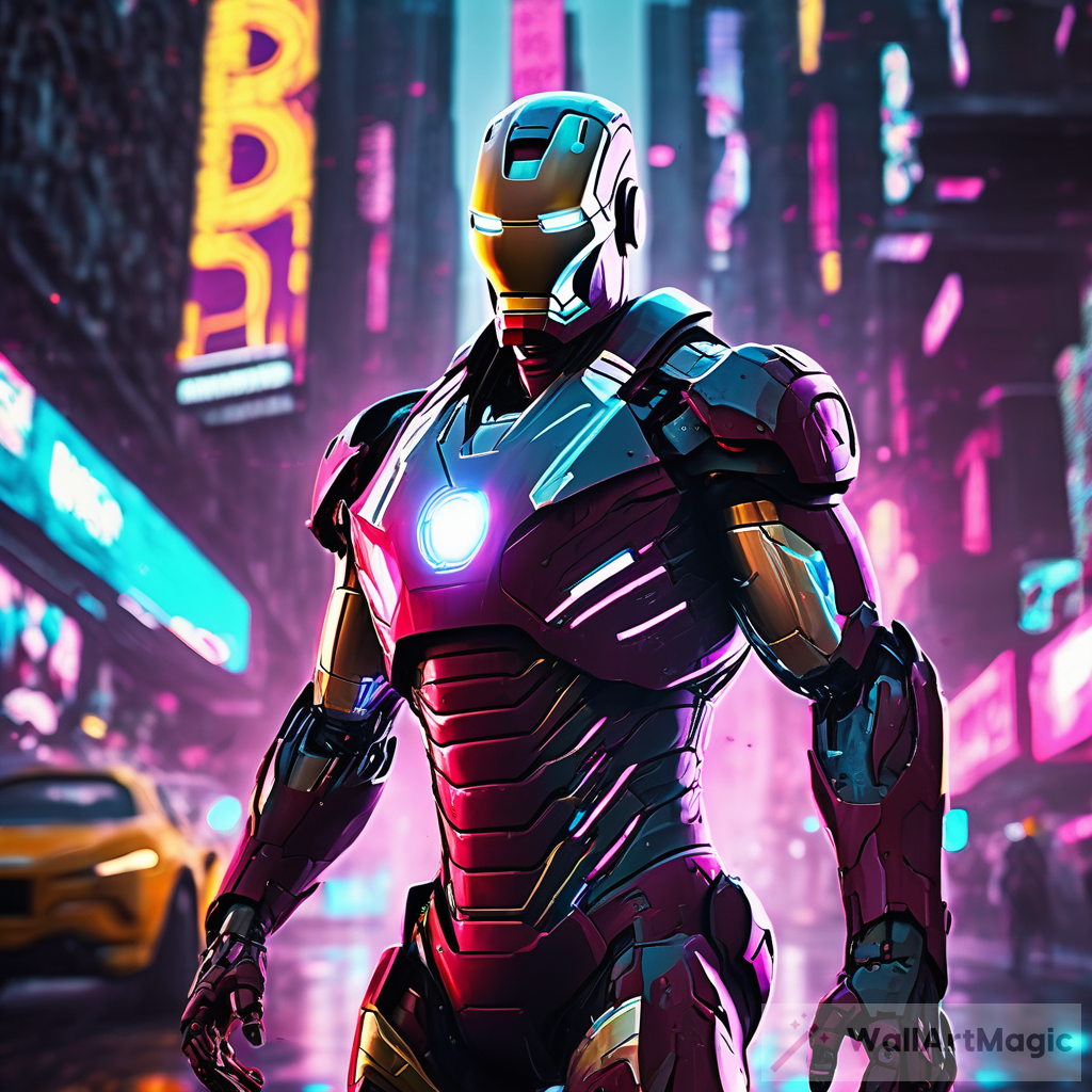 Cyberpunk Warrior: Iron Man in a High-Definition 8K HDR Suit