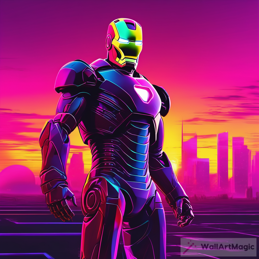 Synthwave Iron Man: A Neon Future in Digital Dreamscape
