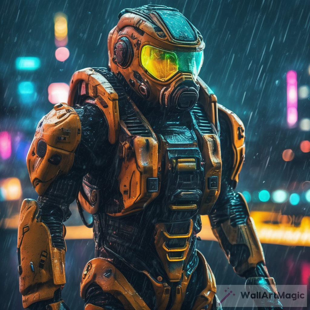 Exo-Suit Pilot: Armored Hazmat Suit in Neon-Infused Skyline - 8K HDR