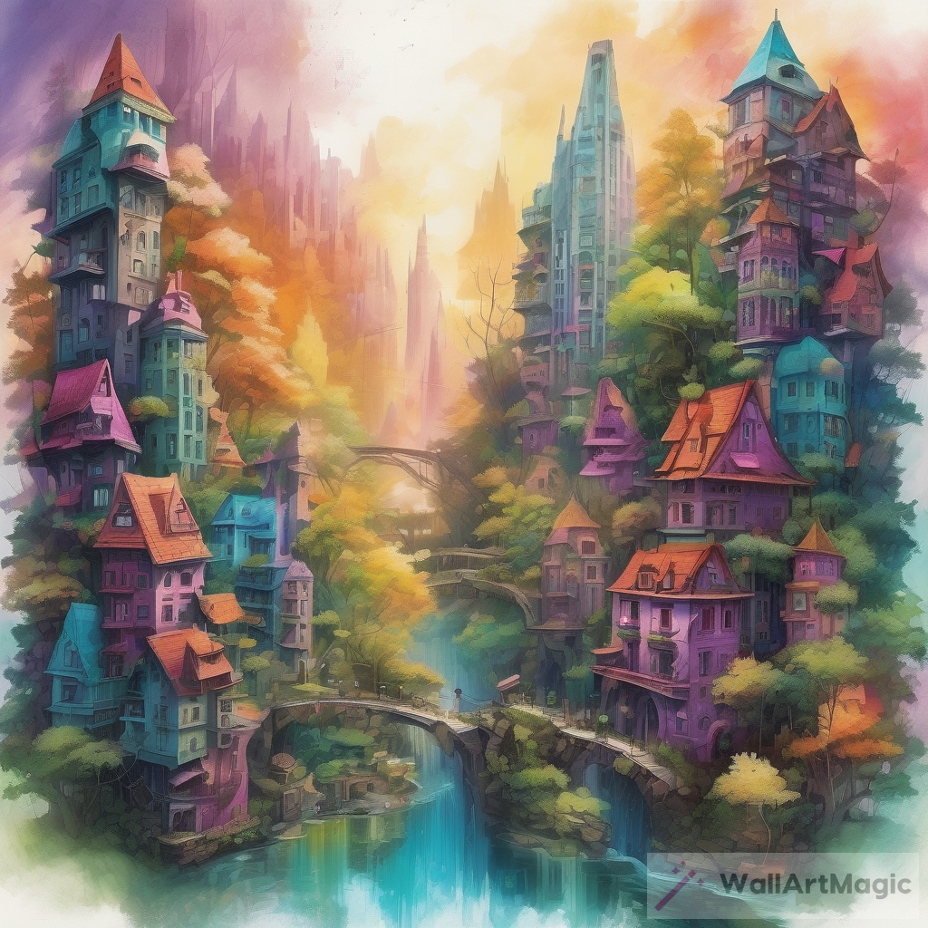 Immerse Yourself in a World of Vibrant Colors and Textures - Discover a Utopian Cityscape in the Mystical Forest