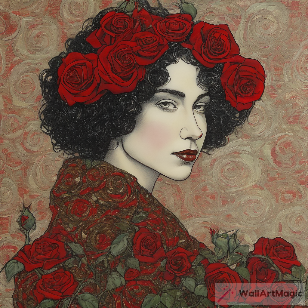 Portrait Woman: A Mixed Media Masterpiece with Red Roses by Klimt and Jim Fitzpatrick