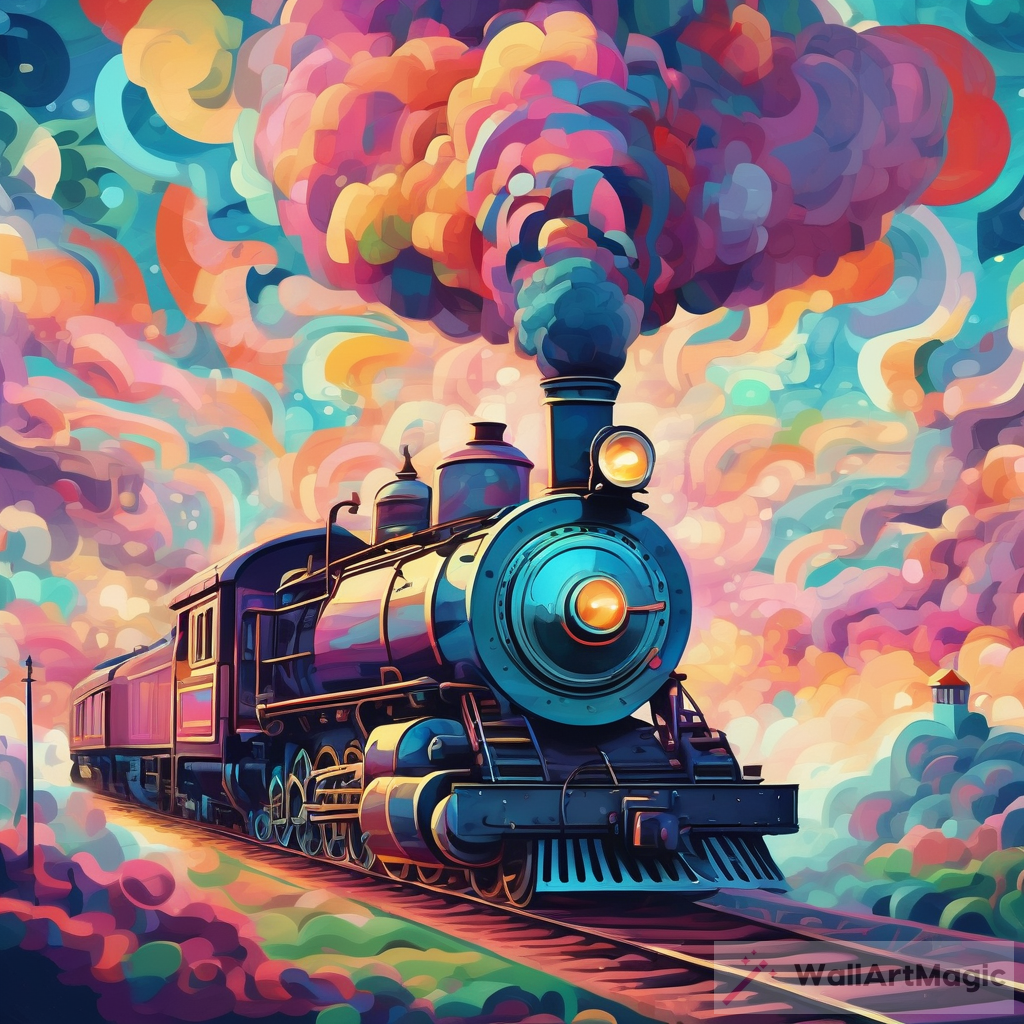 A Surrealist and Impressionist Digital Landscape Artwork with a Steam Locomotive