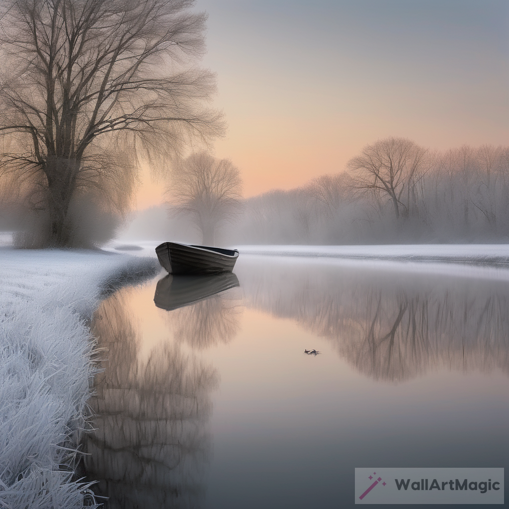 Tranquil Winter Landscape: A Serene Dawn Graced with Subtle Colors