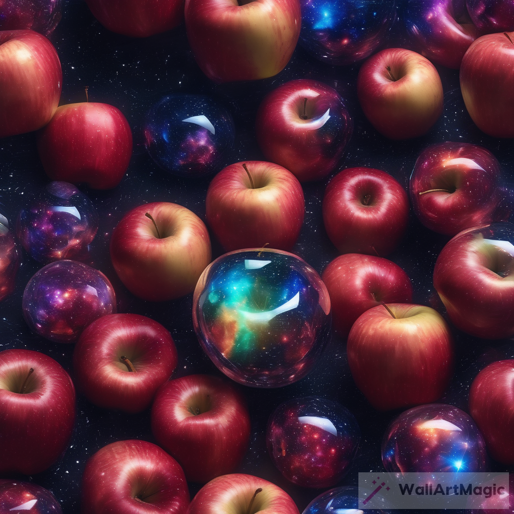 High Quality 8K Ultra HD Space Stars and Galaxies Inside an Apple Made of Crystal