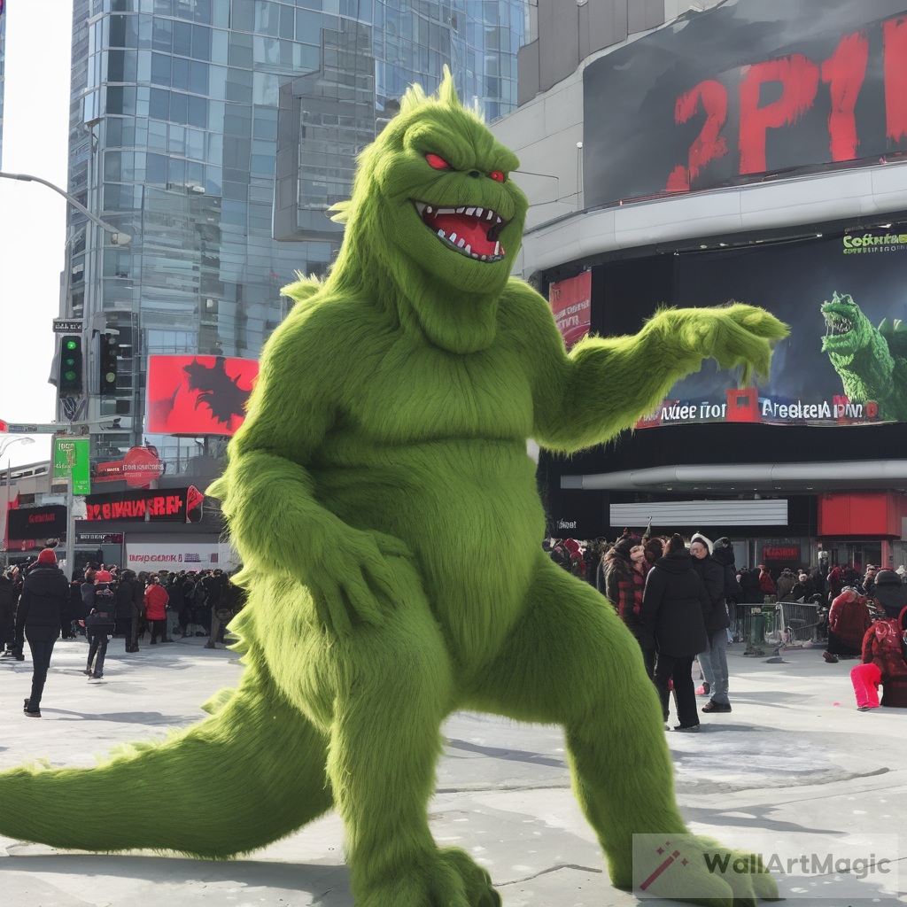 Godzilla-Sized Grinch Wreaking Havoc in Dundas Square