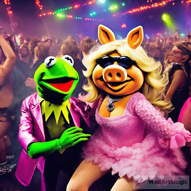 kermit the frog and miss piggy partying at a rave