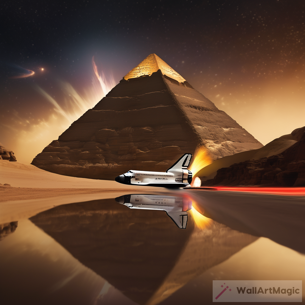Ancient Meets Space Age: A Captivating Photo of a Shuttle Launching by the Great Sphinx of Giza