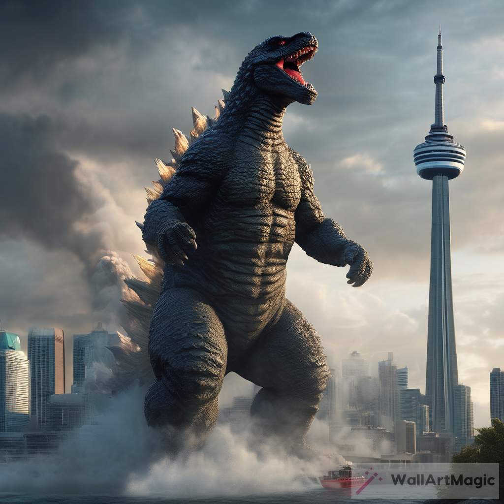 Godzilla Attacks the CN Tower: An Ultra-Realistic 8K Art Experience