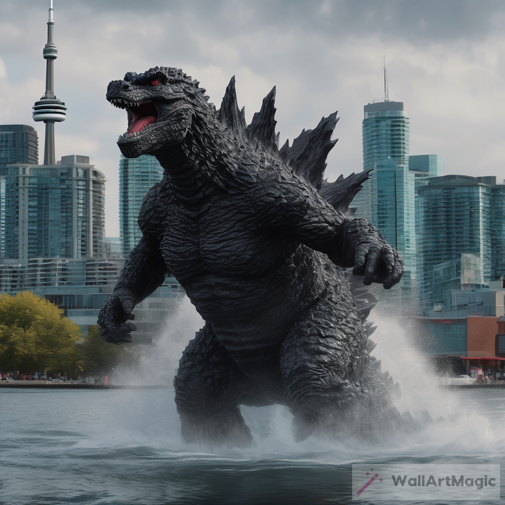 Godzilla Emerges from the Toronto Waterfront: A Spectacular Display of Ultra-Realistic Art - 8K