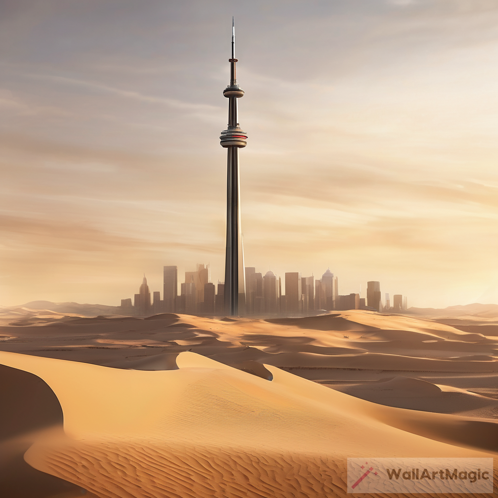 The Surreal Alliance: CN Tower and Giant Spiders in a Desert Landscape