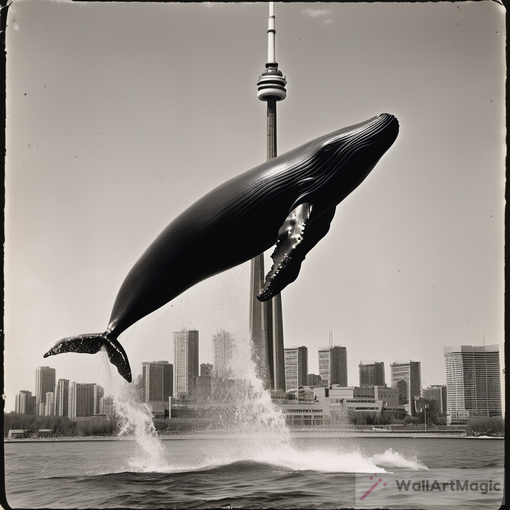 Whimsical Tales: Vintage Toronto Whale's Joyous Leap at CN Tower