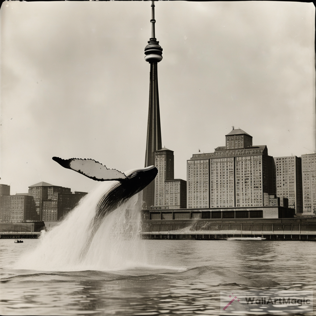 Whale Splashing in Front of CN Tower: A Captivating 1920s Spectacle