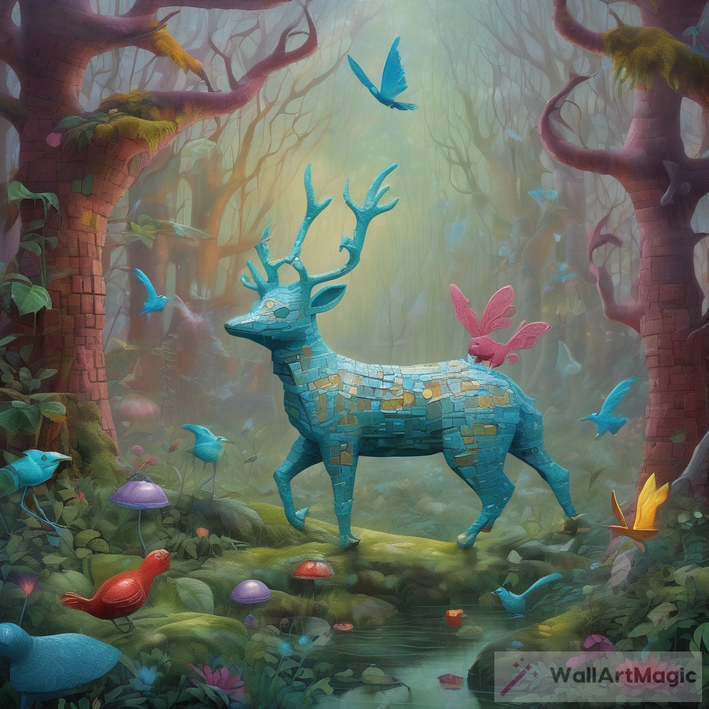 Enigmatic Vibrant Brick Aluminum: Whimsical Creatures in an Misty Enchanted Forest