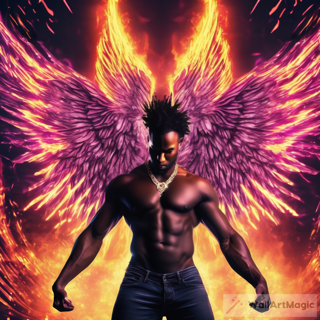 Captivating Art: Muscular Black Angel with Diamond Studded Oversized Wings