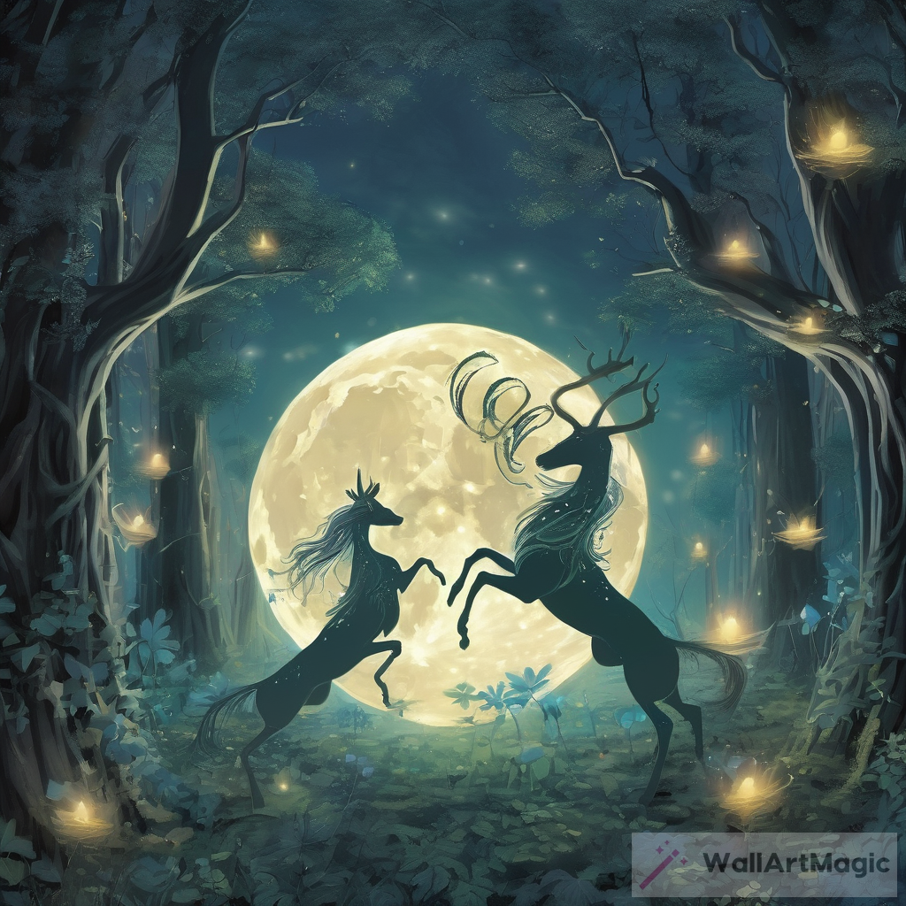 The Whimsical Dance of Mythical Creatures in a Moonlit Forest