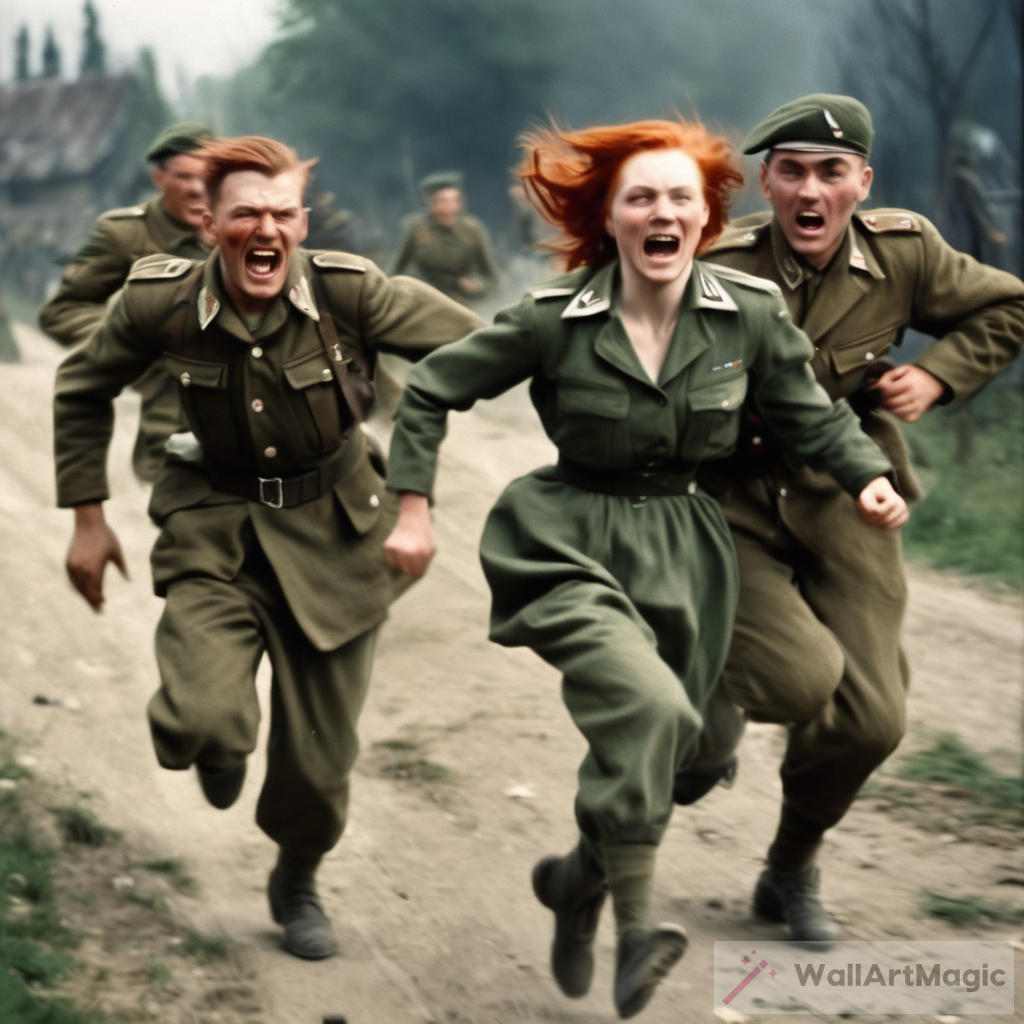 Angry German Soldiers Chasing a Red-Haired Girl in 1944