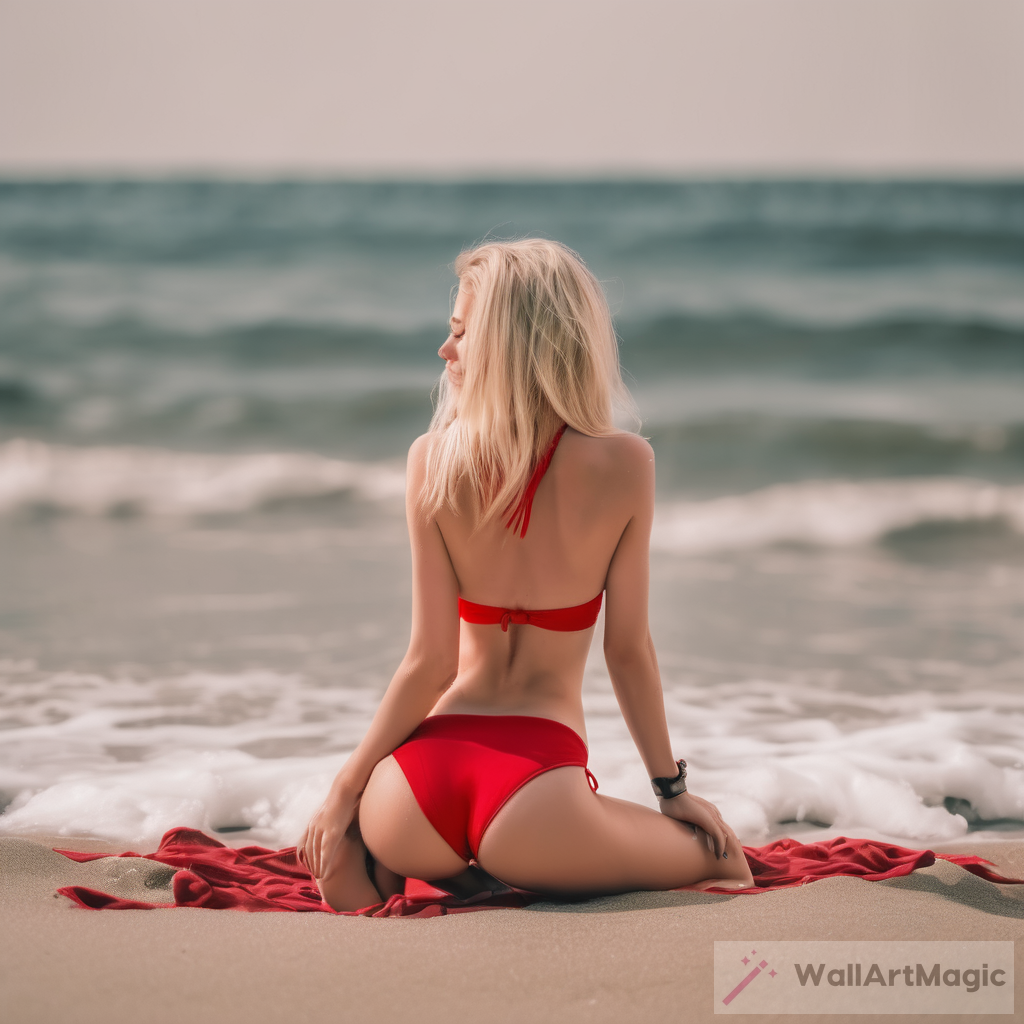 Blond Girl in a Red Bikini on the Beach - Art That Radiates Fun and Joy