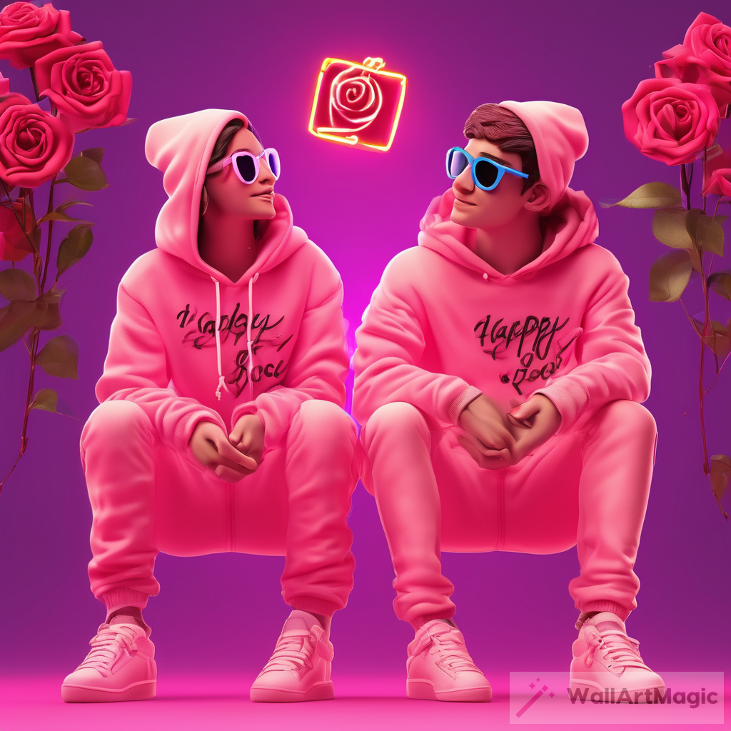 3D Realistic Illusion Image of Boy and Girl Wearing Sneakers