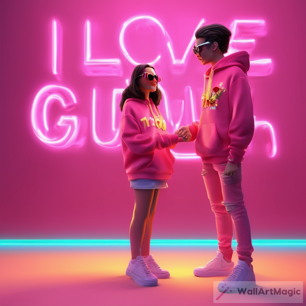 A Captivating 3D Illusion Artwork: Love, Sneakers, and Neon Lights