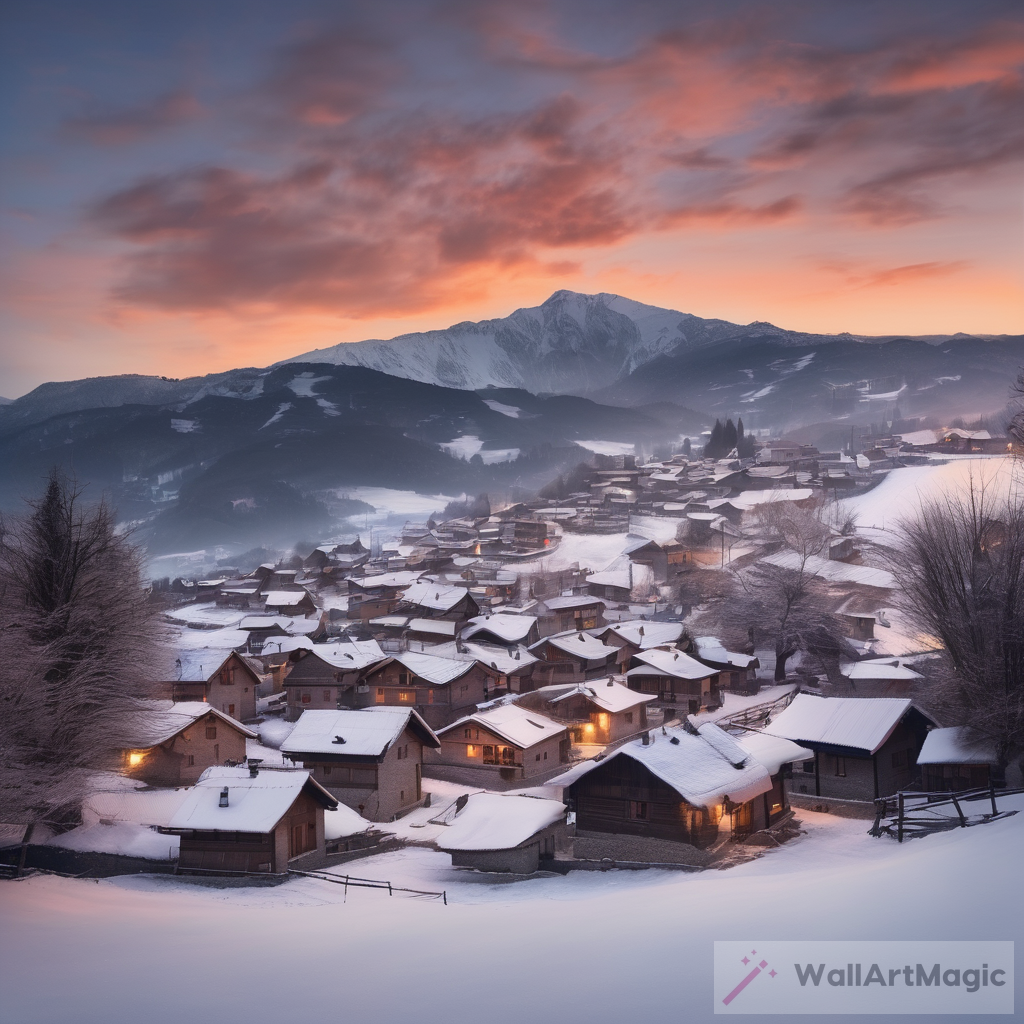 Exploring the Serenity of a Winter Sunset in a Small Mountain Village