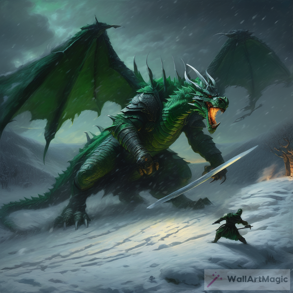 The Battle under Moonlight: A Dark Roman Knight vs a Big Green Dragon