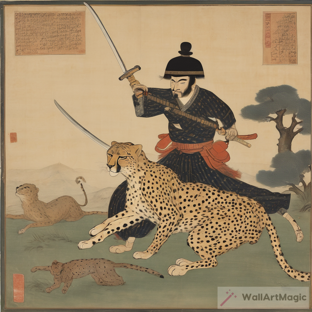 The Majestic Encounter: Persian Cheetah vs. Samurai