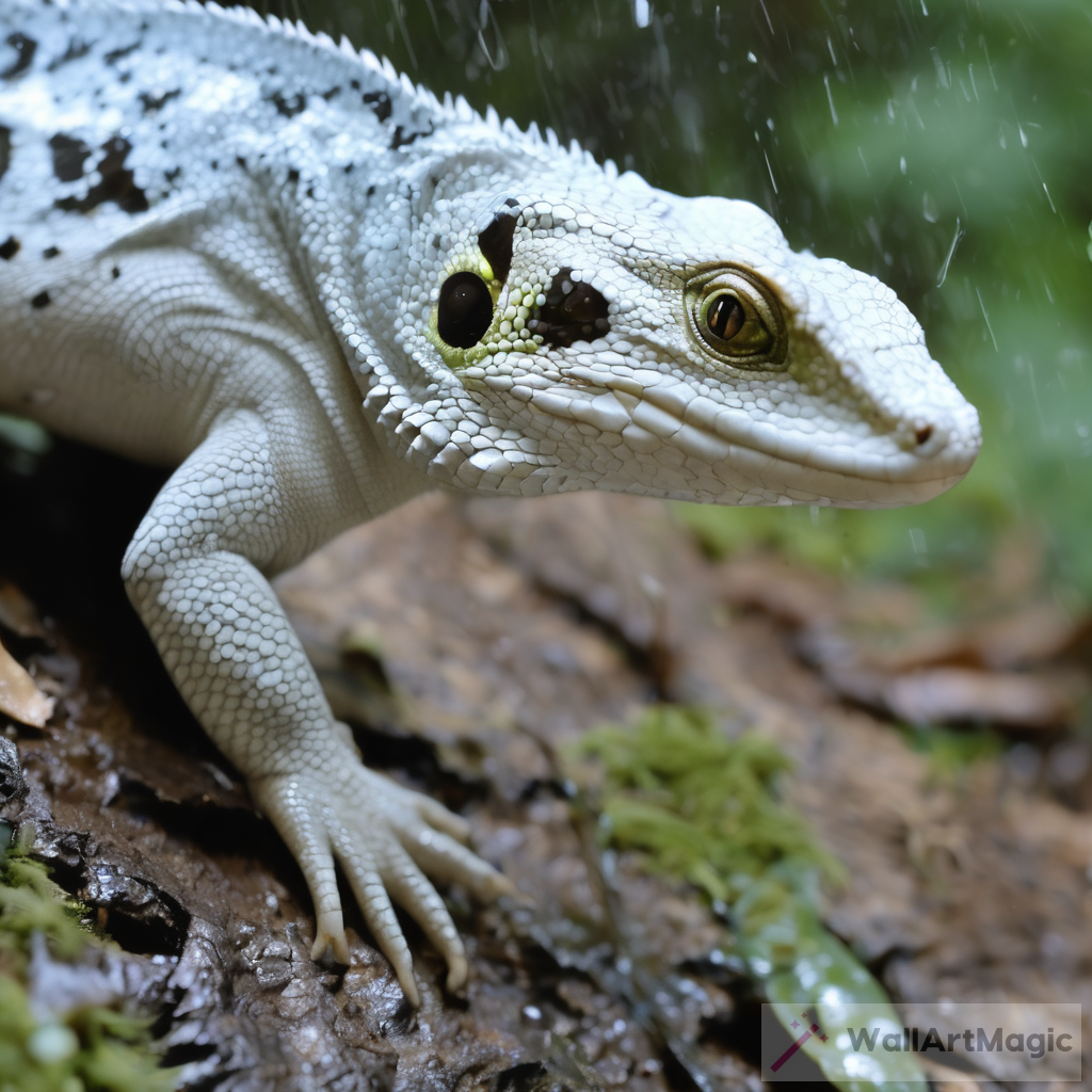The Enigmatic White Lizard: A Majestic Creature Walking in the Rain