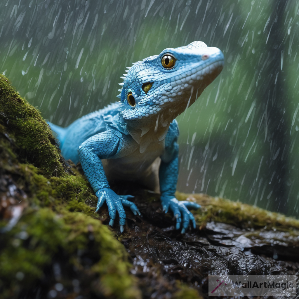 Exploring the Enchanting Realm: A White Lizard in the Rain
