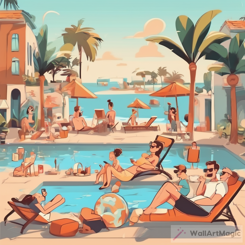 Fun and Relaxing Holidays: Cartoon-Like People Enjoying Their Time