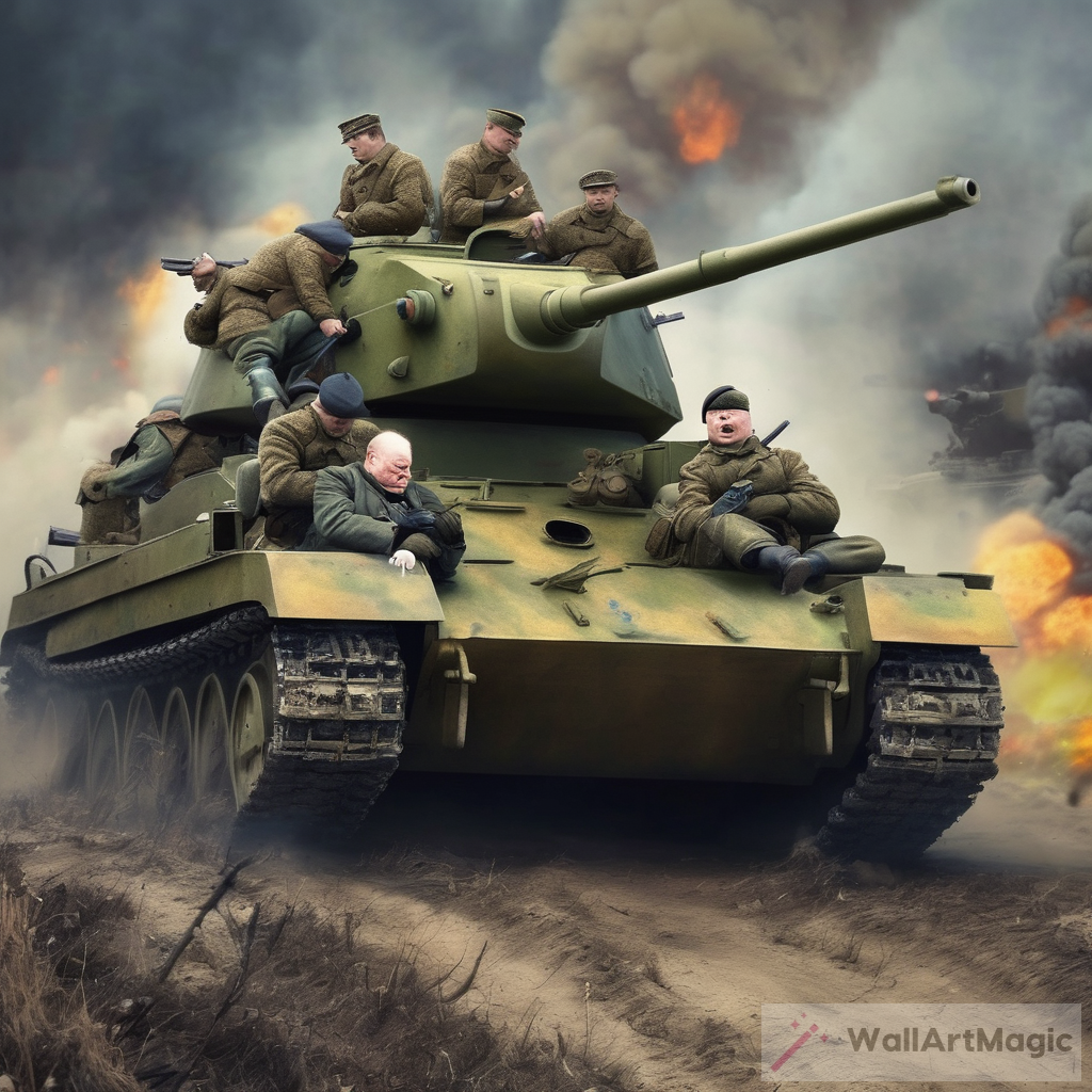 Sir Winston Churchill's Heroic Fight in the Frontline of Ukraine - A Colorful Artwork