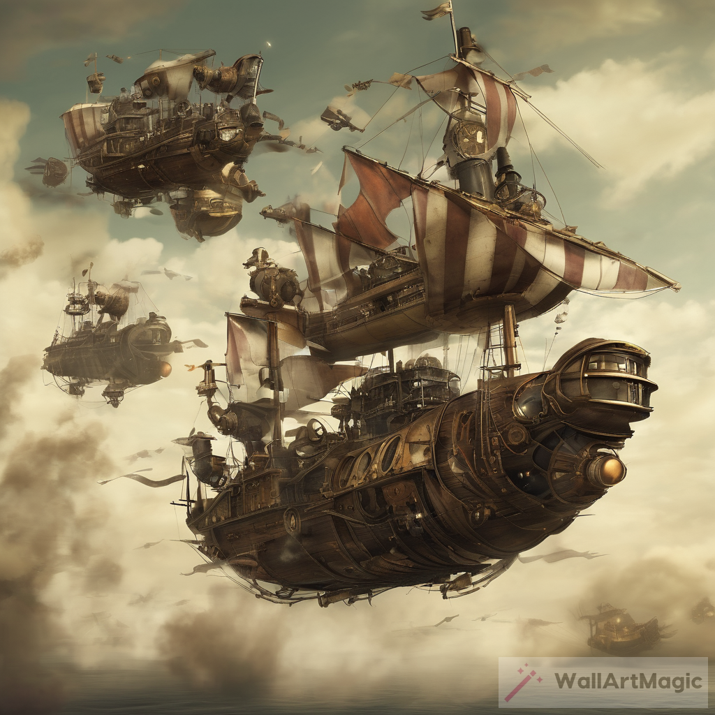 Steampunk Flying Ships: A Battle between Steampunk People and Zombies