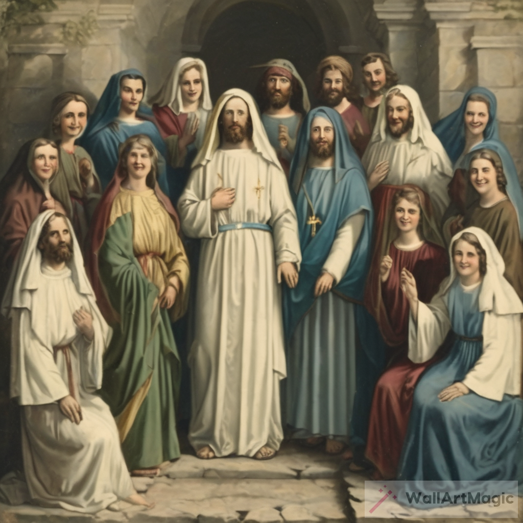 The Joyful Gathering: A Colorful Artwork Celebrating Jesus Christ and the Virgin Mary