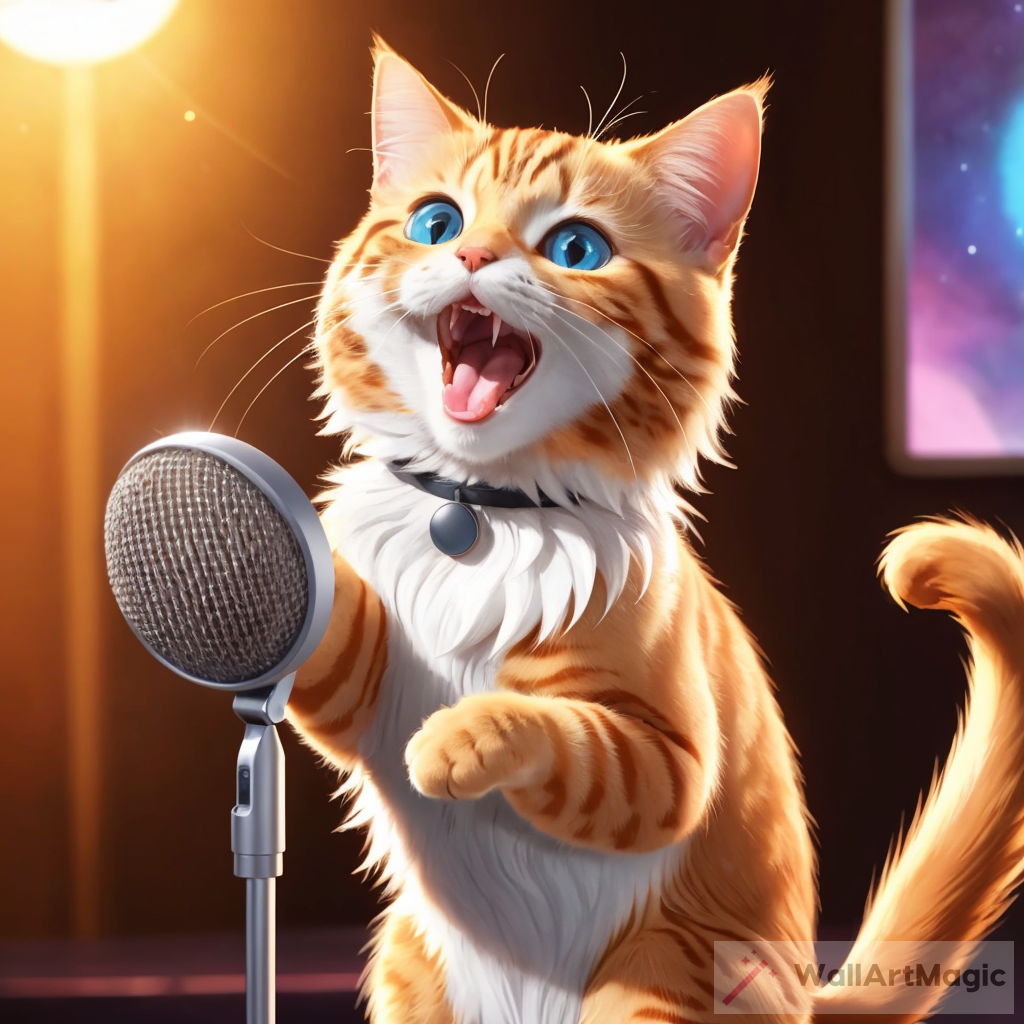 The Enchanting Rendition: A Realistic Cat Singing in Front of a Microphone