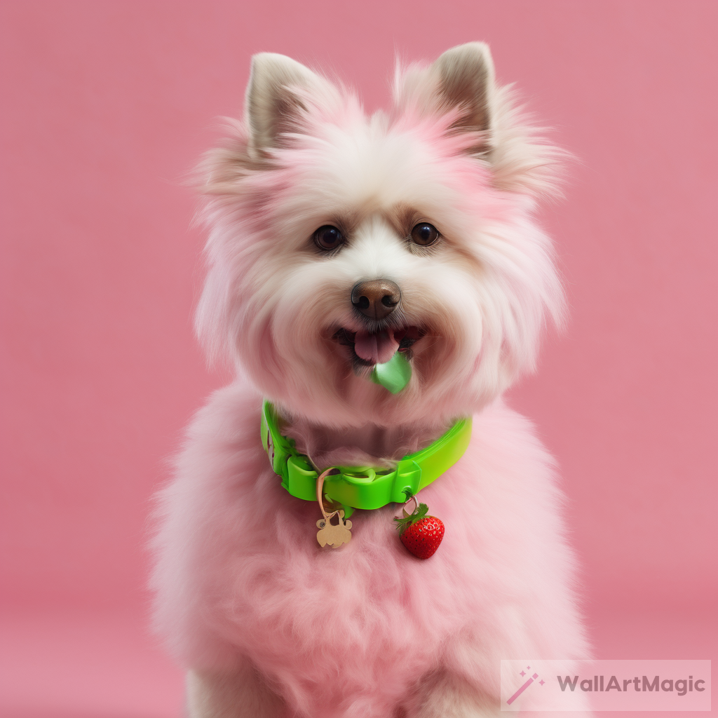Delightful Fluffy Dog with Green Marks and a Strawberry Collar