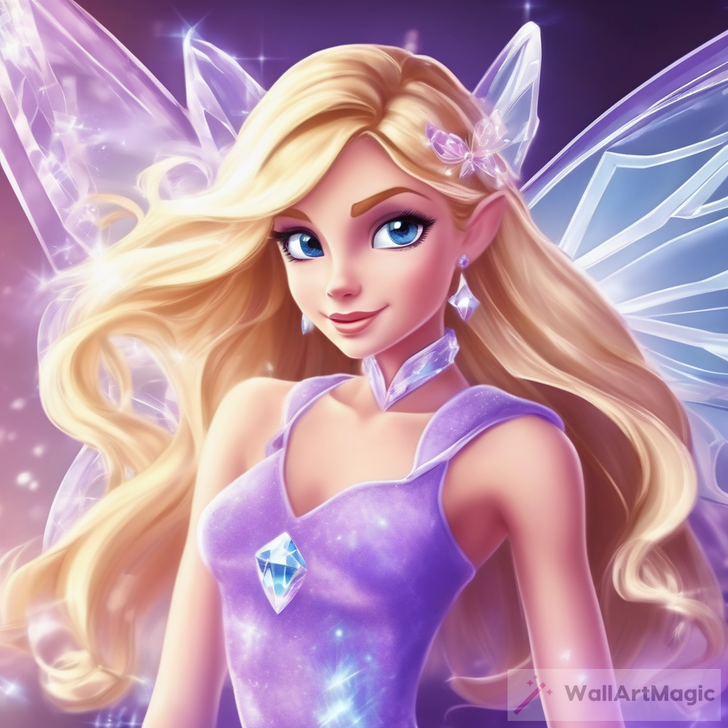 Blonde Blue Eyes Winx Fairy with Crystal Powers in Lilac Dress
