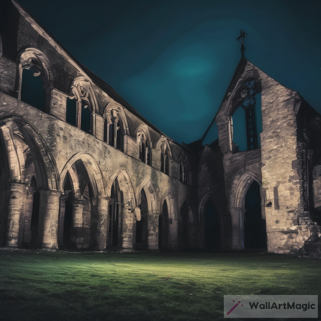 Exploring the Serenity of an Old Abbey at Night with Cold Colors