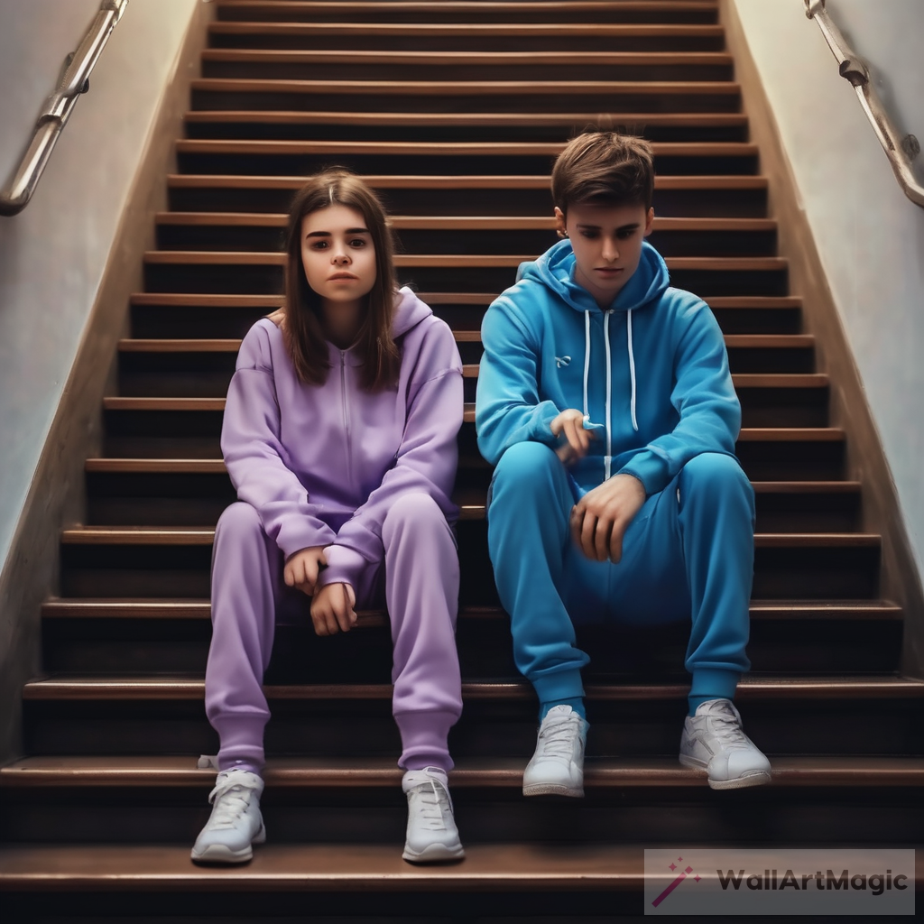 Capturing the Intimacy of the Night: Realistic Photography of a Cuddled Couple on the Stairs