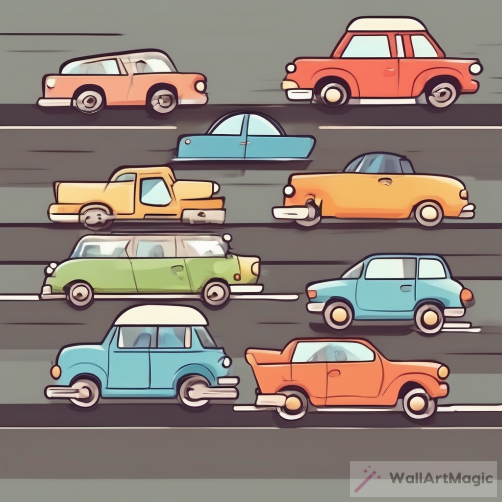 Captivating Cartoon Cars: A Collection of Cute Clipart in Heavy Street Traffic