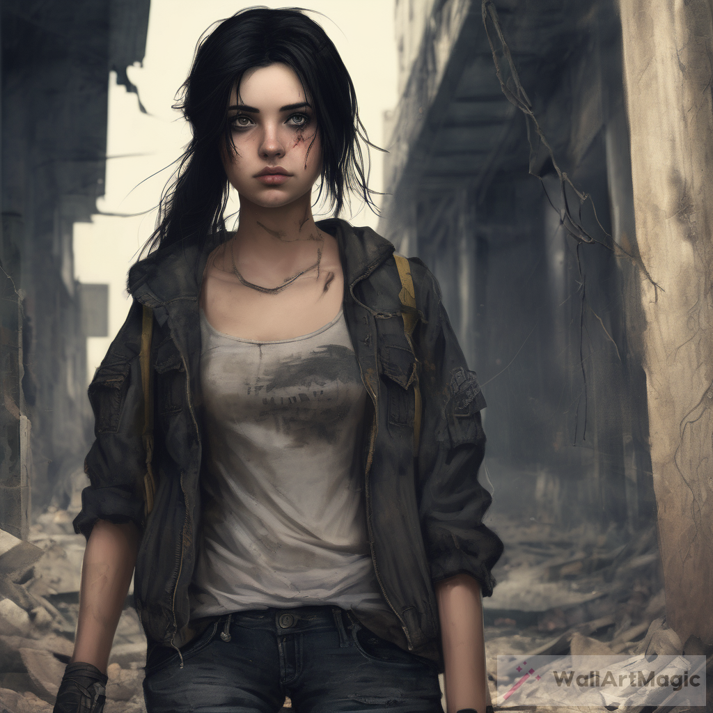 Dark-Haired Girl in Apocalypse: Realistic Art
