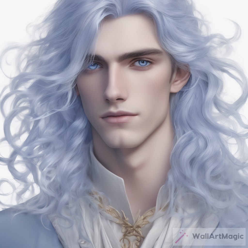 The Enchanting Beauty of a Young Male with Long White and Periwinkle Blue Hair